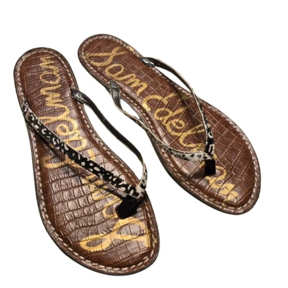 Sam Edelman Cow Print Fur Gracie Thong Flip Flop Sandal